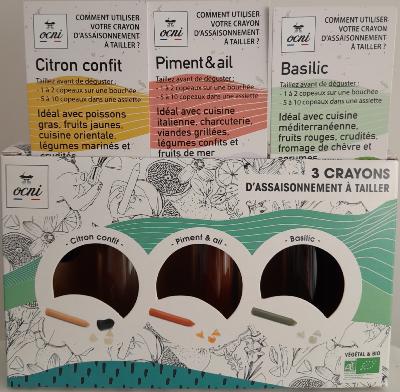 Crayons d'assaisonnement - coffret citron confit, piment et ail, basilic